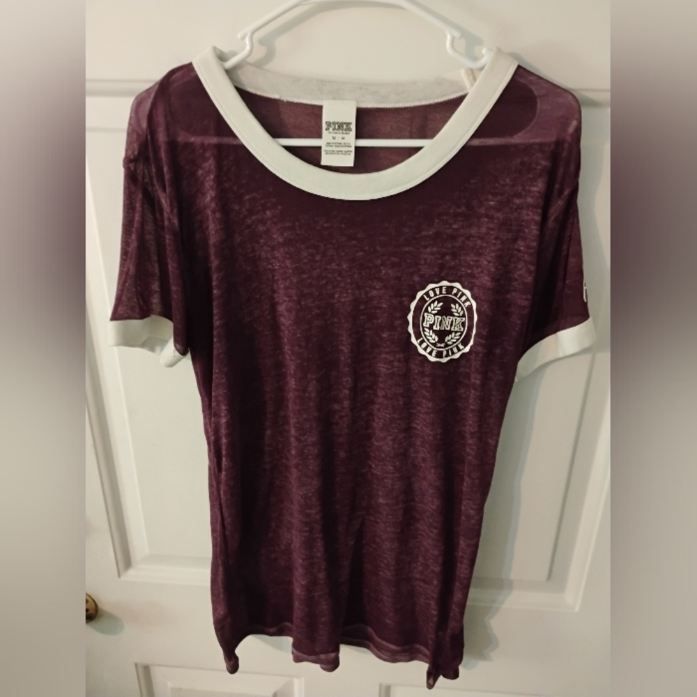 Victoria's Secret PINK Burnout Ringer Short Sleeve Graphic Tee Purple Size M